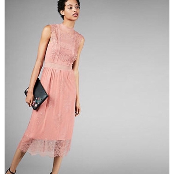 Express Dresses & Skirts - NWT Express Dusty Rose Lace Dress High Collar